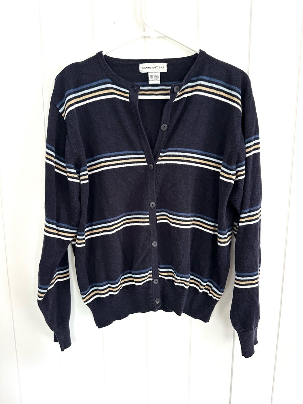 Moonlight Bay Women’s Navy Striped Button Cardigan